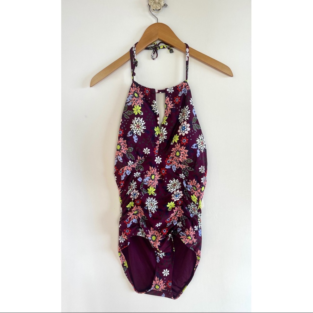 Anne Cole Swimsuit One Piece Halter Neck Tie Daisy Floral NWT